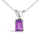 14K White Gold 6x4MM Emerald Cut Purple Amethyst Solitaire Pendant Necklace