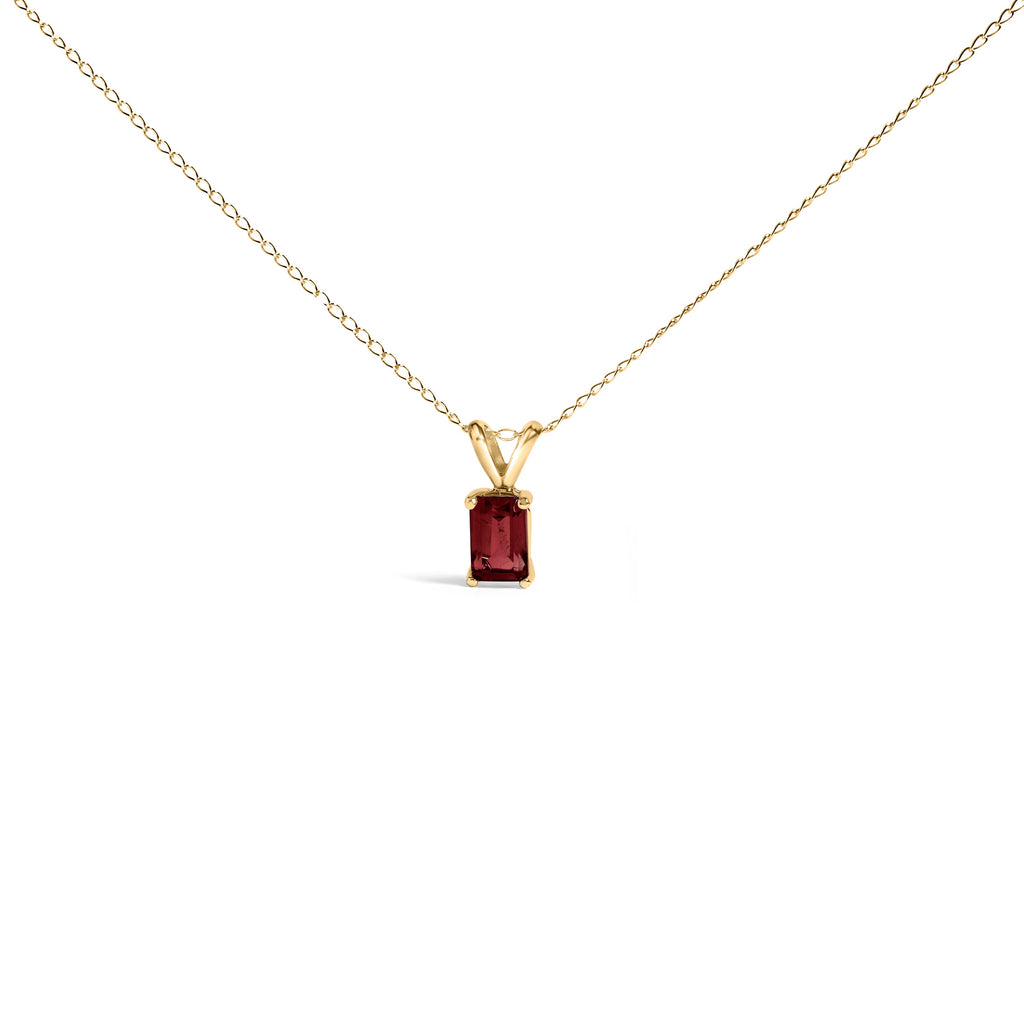 14K White Gold 6x4MM Emerald Cut Purple Amethyst Solitaire Pendant Necklace