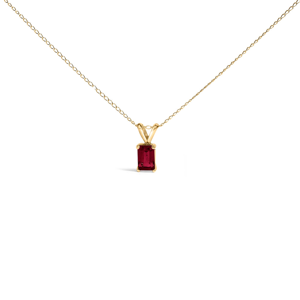 14K White Gold 6x4MM Emerald Cut Purple Amethyst Solitaire Pendant Necklace