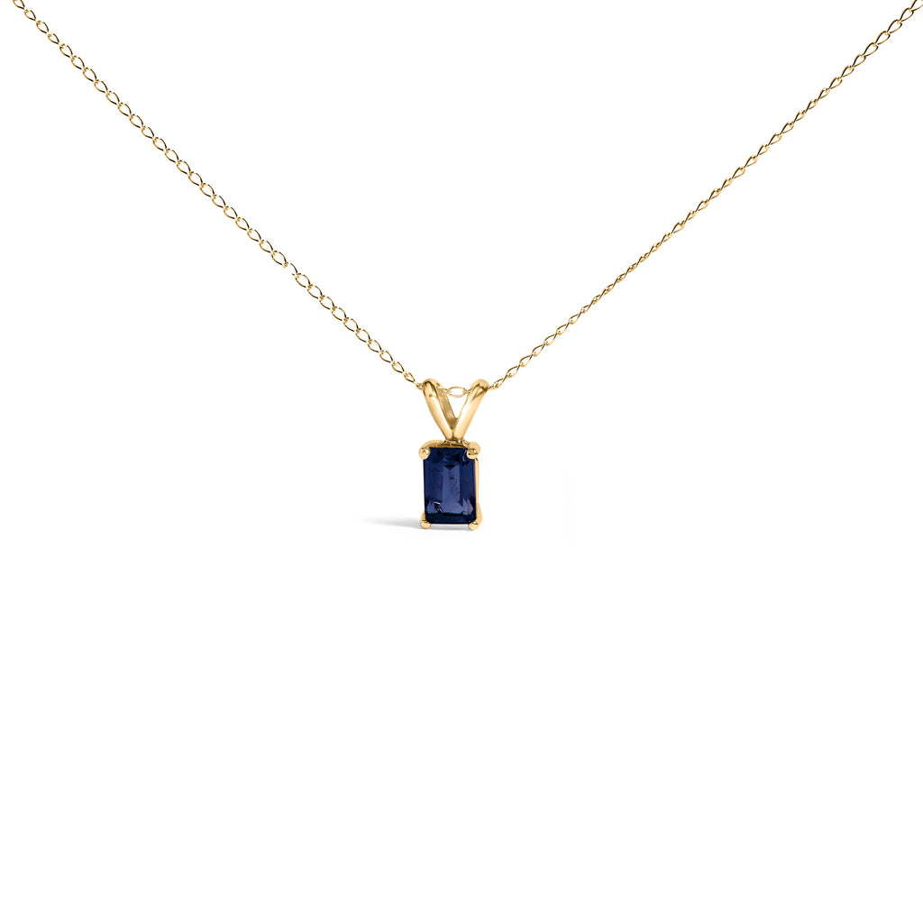 14K White Gold 6x4MM Emerald Cut Purple Amethyst Solitaire Pendant Necklace