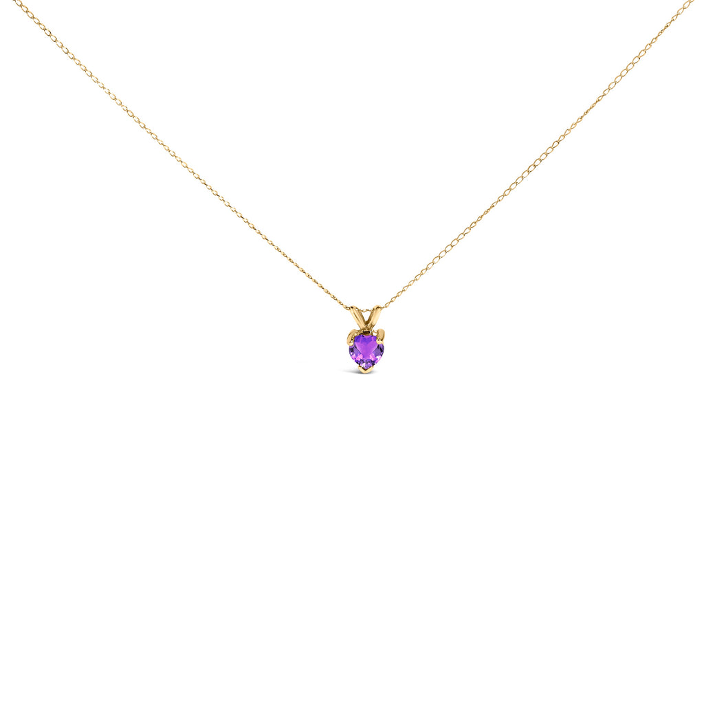 14K White Gold 5X5 MM Heart Shaped Purple Amethyst Solitaire Pendant Necklace