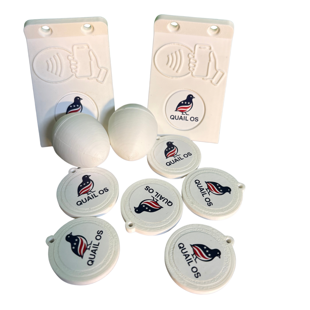 QuailOS Tap and Track Kit — NFC Starter package (6 Tags, 2 Mounts, 2 Hatch Eggs)