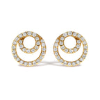 14K Yellow Gold 3/8 Cttw Diamond Double Circle Stud Earrings