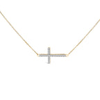 10K Yellow Gold 1/5 Cttw Diamond Sideways Cross Pendant Necklace