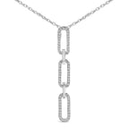 14K White Gold 1/10 Cttw Diamond Triple Paper Clip Pendant Necklace