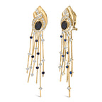 14K Yellow Gold 1.0 Cttw Diamond and Blue Sapphire Chandelier Earrings