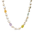 14K Yellow Gold Citrine, Amethyst, and Baroque Pearl Strand Necklace - 18 Inches