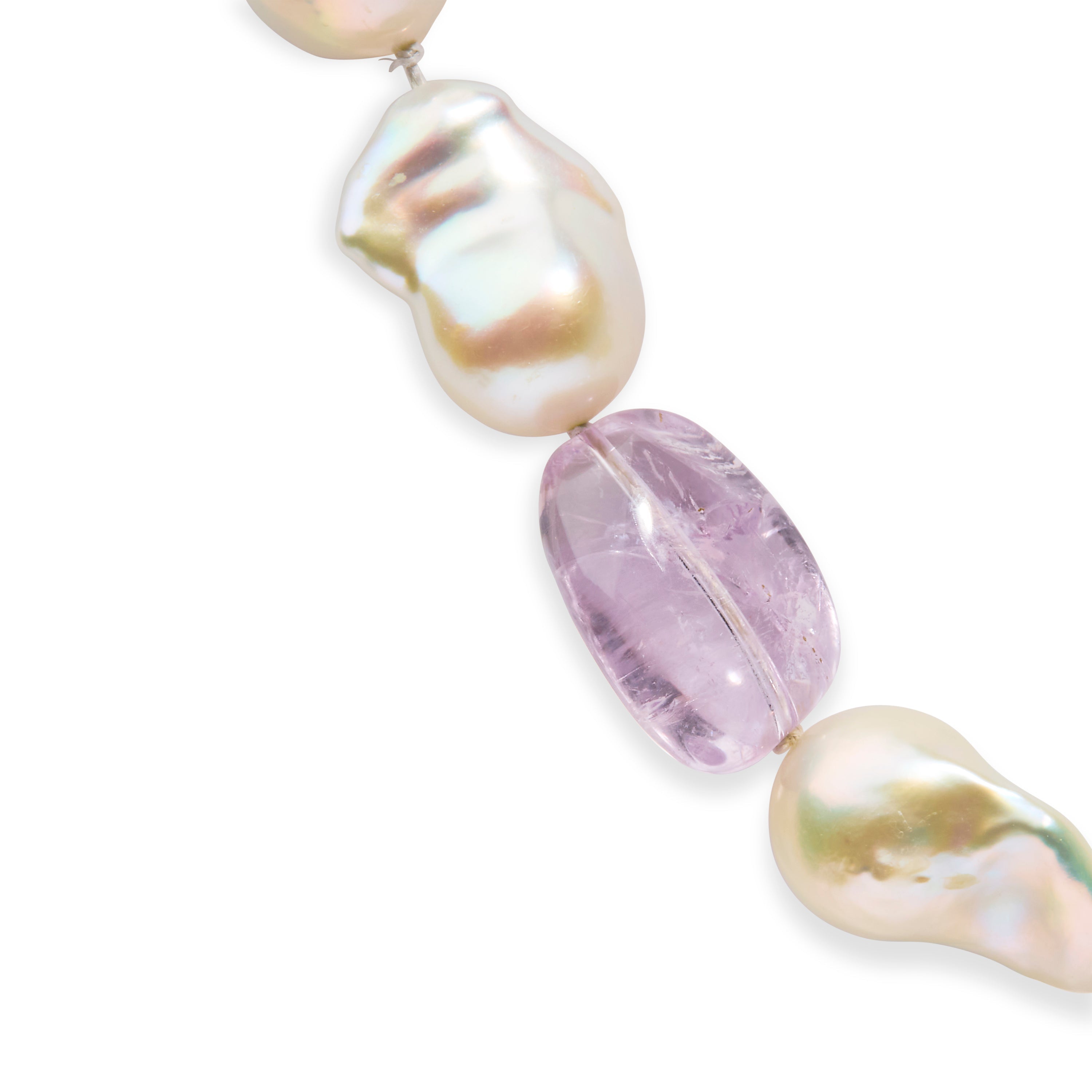 14K Yellow Gold Citrine, Amethyst, and Baroque Pearl Strand Necklace - 18 Inches