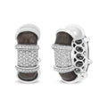 18K White Gold Flash Plated .925 Sterling Silver Clear Graphite Grey Enamel 5/8 Carat Total Weight Round Diamonds Huggie Hoop Earrings (F-G Color, VS1-VS2 Clarity)