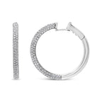 18K White Gold 2 1/3 Cttw Pave Set Diamond Semi Eternity Leverback Hoop Earrings (F-G Color, VS1-VS2 Clarity)