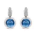 18K White Gold Bezel Set 11mm Blue Topaz and 1/2 Cttw Invisible Set Diamond Bail Dangle Earrings (F-G Color, VS1-VS2 Clarity)
