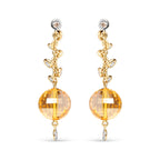 18K Yellow Gold 2/3 Cttw Round Bezel Diamond and 25mm Ball Shaped Yellow Citrine Gemstone Dangle Stud Earring (Brown and G-H Color, SI1-SI2 Clarity)