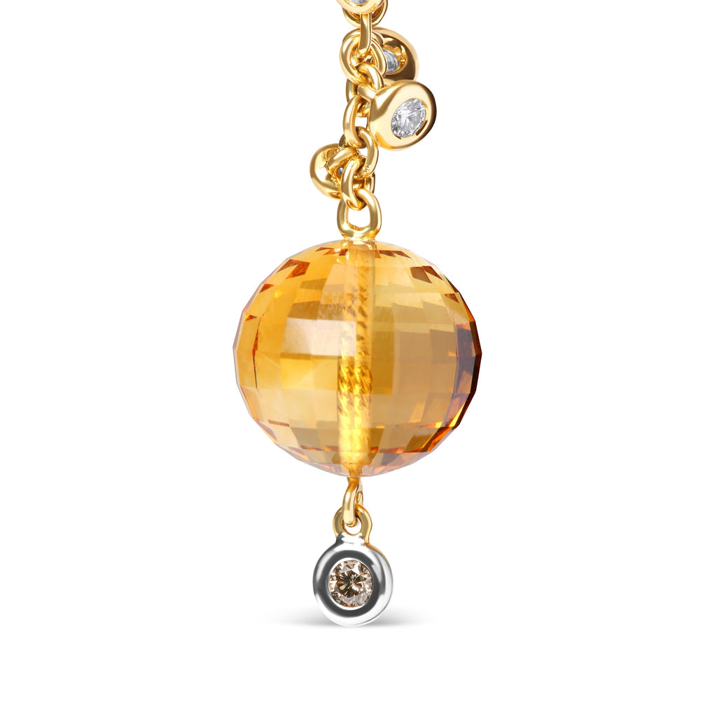 18K Yellow Gold 2/3 Cttw Round Bezel Diamond and 25mm Ball Shaped Yellow Citrine Gemstone Dangle Stud Earrings (Brown and G-H Color, SI1-SI2 Clarity)