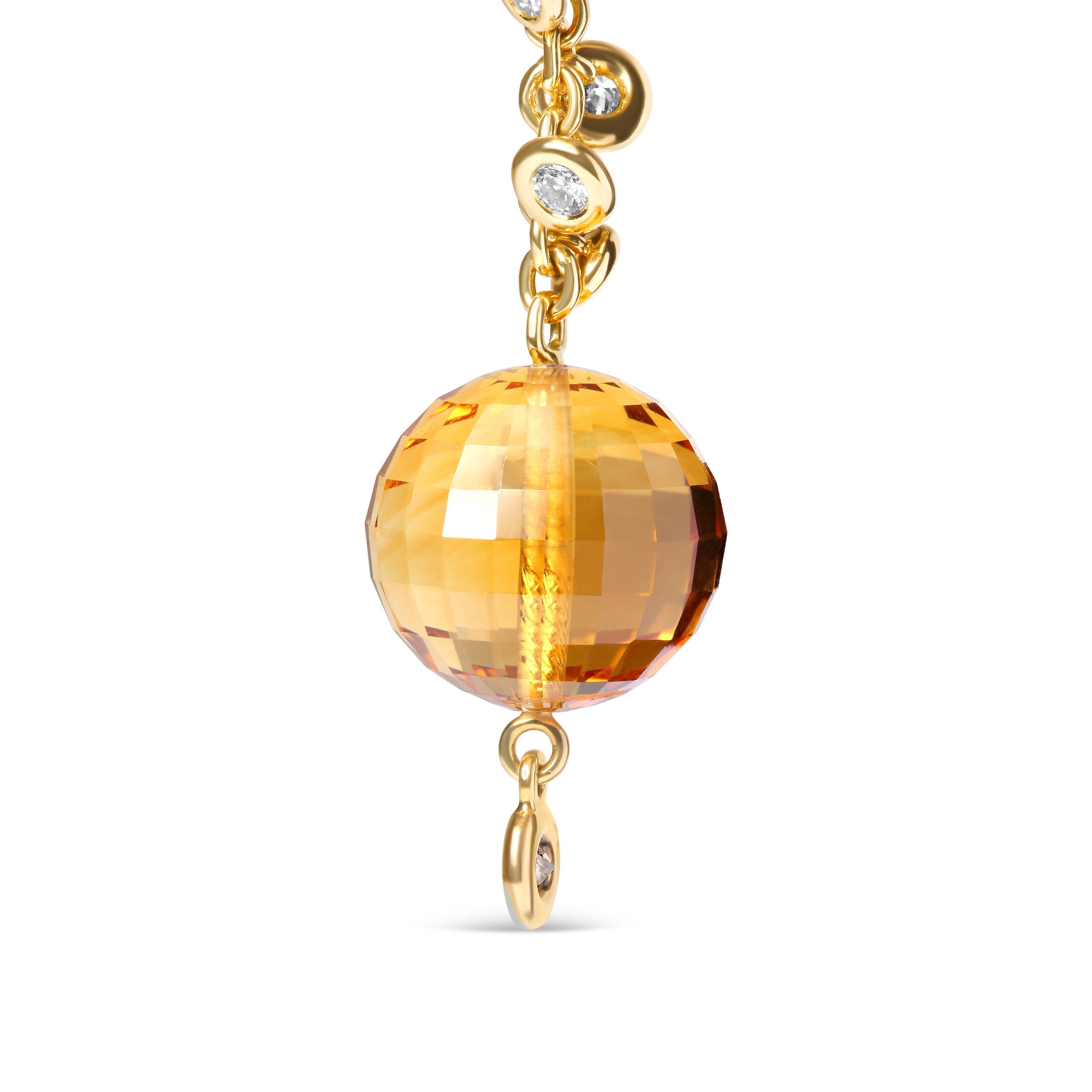 18K Yellow Gold 2/3 Cttw Round Bezel Diamond and 25mm Ball Shaped Yellow Citrine Gemstone Dangle Stud Earrings (Brown and G-H Color, SI1-SI2 Clarity)