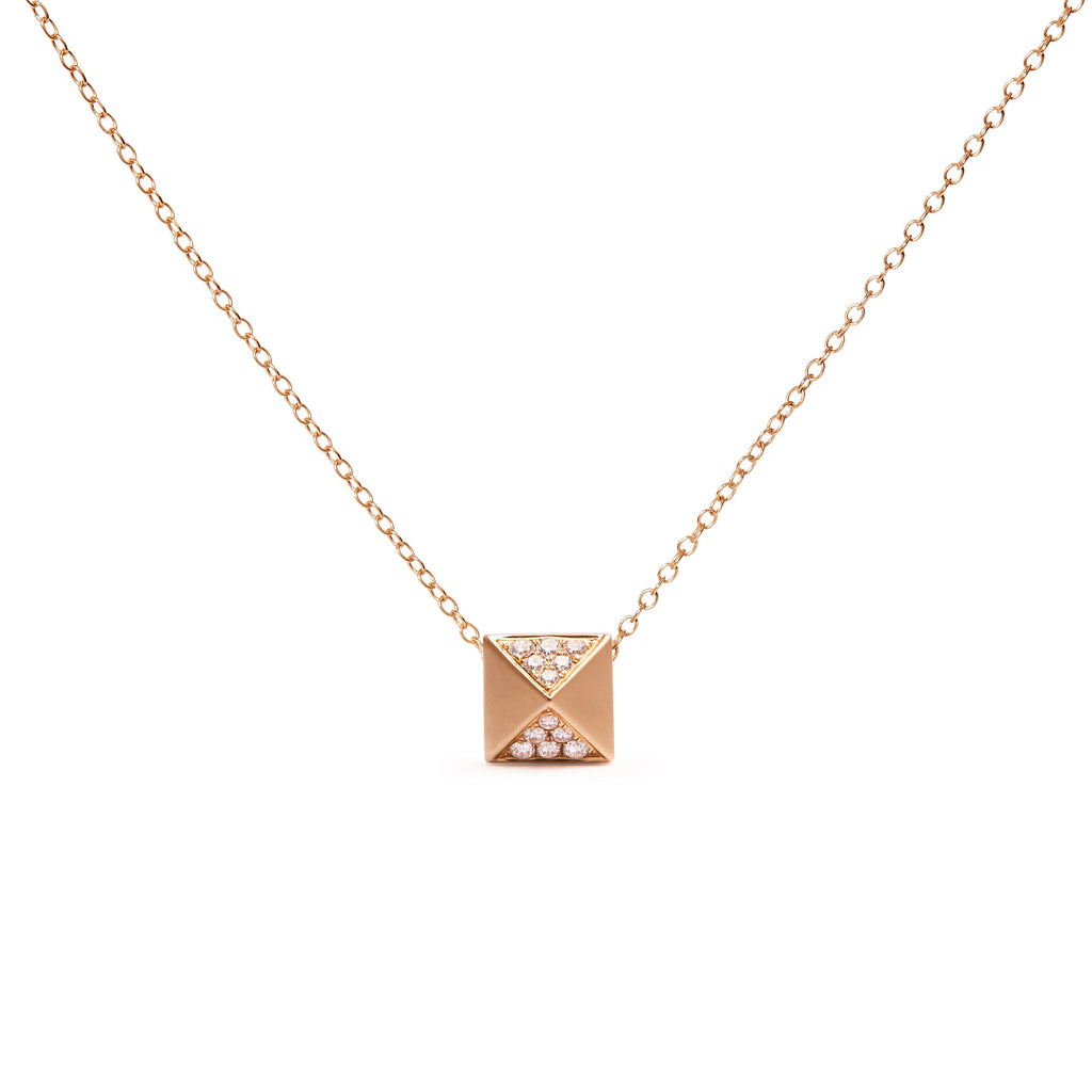 14K Yellow Gold 1/4 Carat Total Weight Diamond Matte Finished Pyramid Pendant Necklace (G-H Color, SI1-SI2 Clarity) - 18 Inches