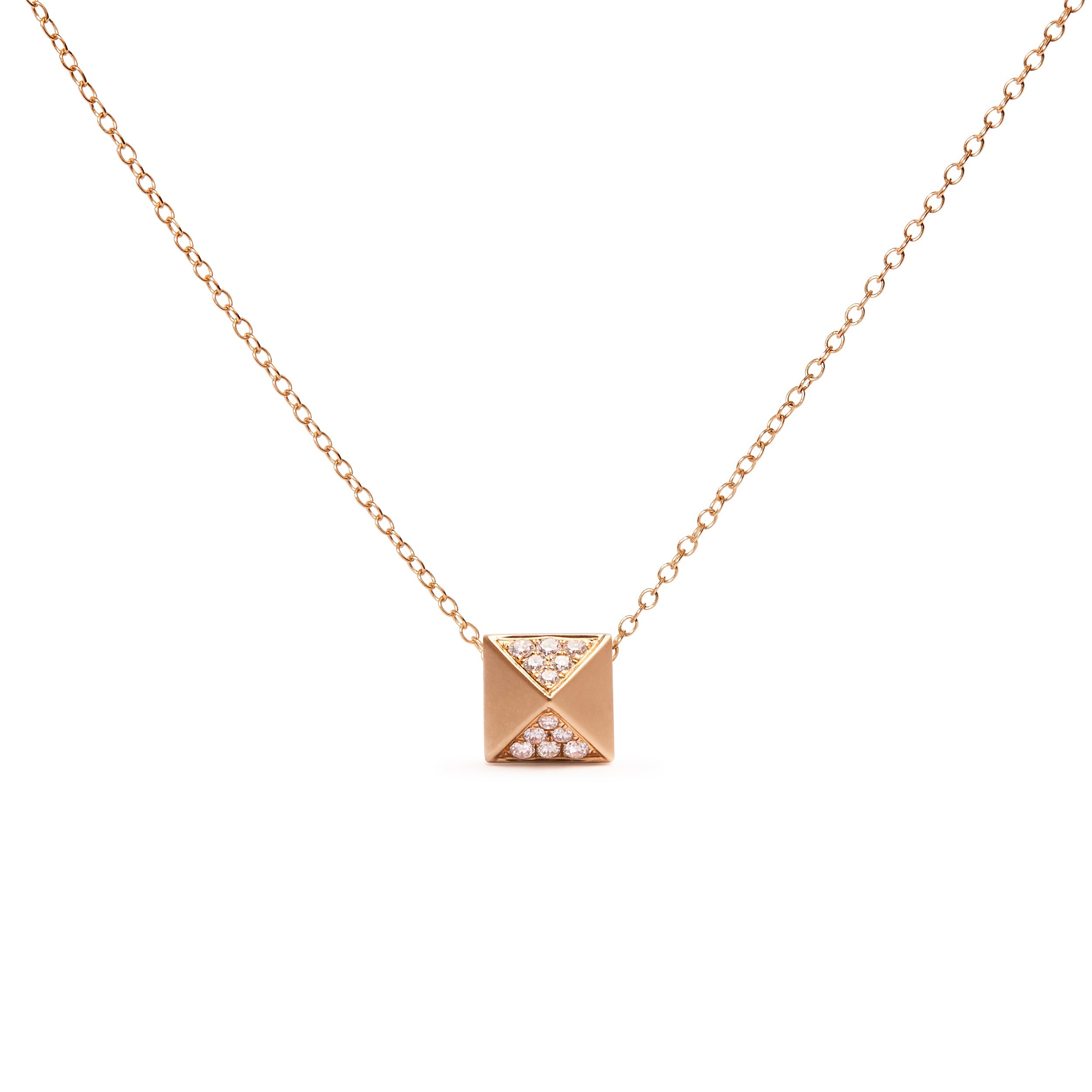 14K Yellow Gold 1/4 Carat Total Weight Diamond Matte Finished Pyramid Pendant Necklace (G-H Color, SI1-SI2 Clarity) - 18 Inches