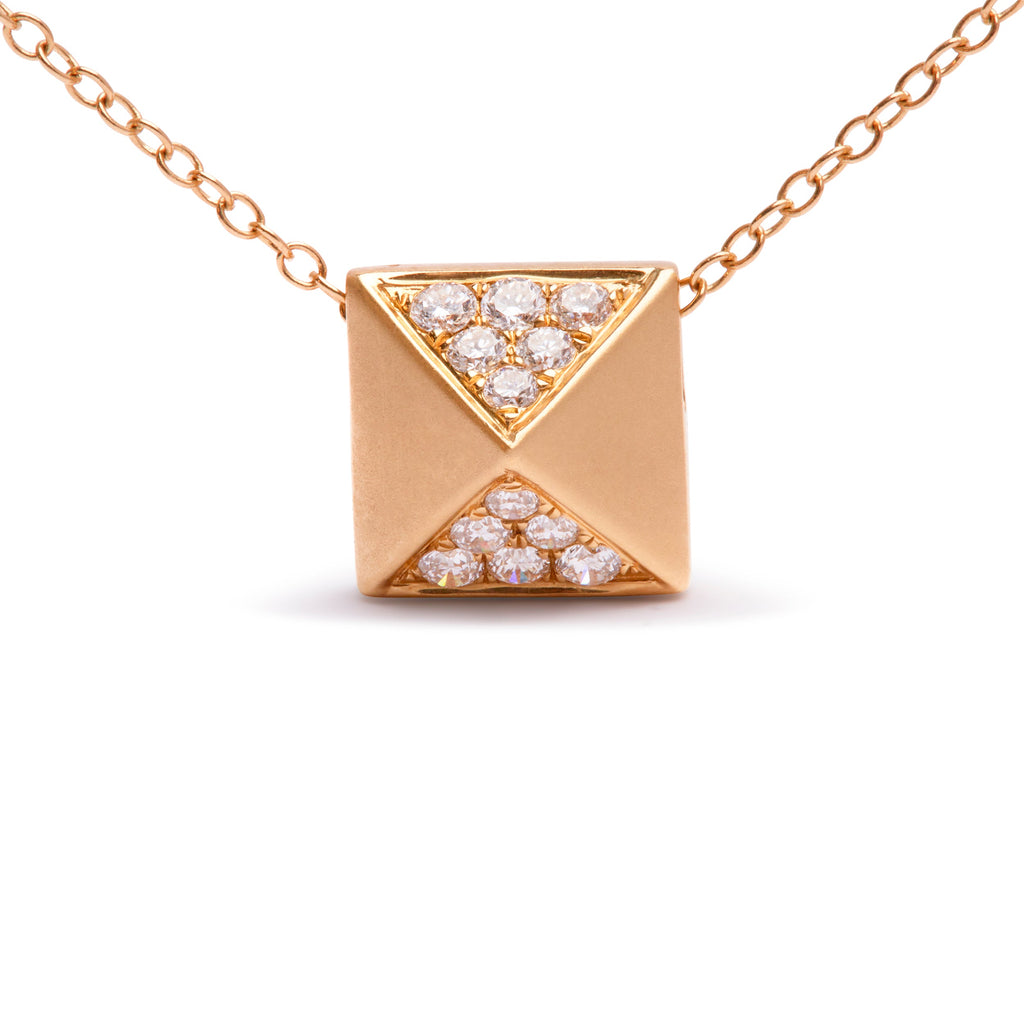14K Yellow Gold 1/4 Carat Total Weight Diamond Matte Finished Pyramid Pendant Necklace (G-H Color, SI1-SI2 Clarity) - 18 Inches