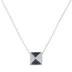 14K White Gold 1/4 Cttw Treated Blue Diamond Matte Finished Pyramid Pendant Necklace (Blue Color, SI1-SI2 Clarity) - 18" Inches