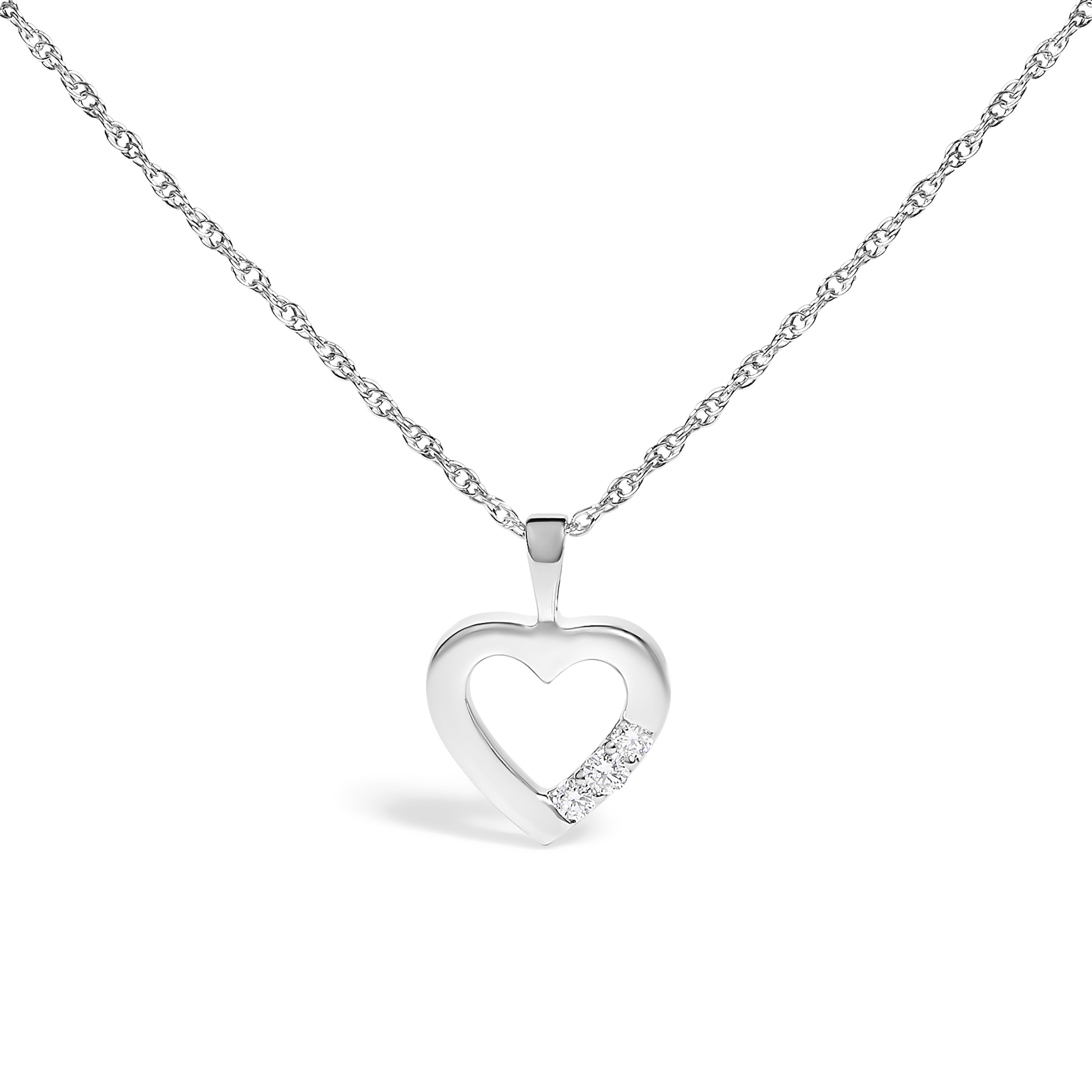 .925 Sterling Silver Lab Grown Diamond 1/4 Carat Total Weight Three Stone Heart Pendant Necklace - 18" Inches