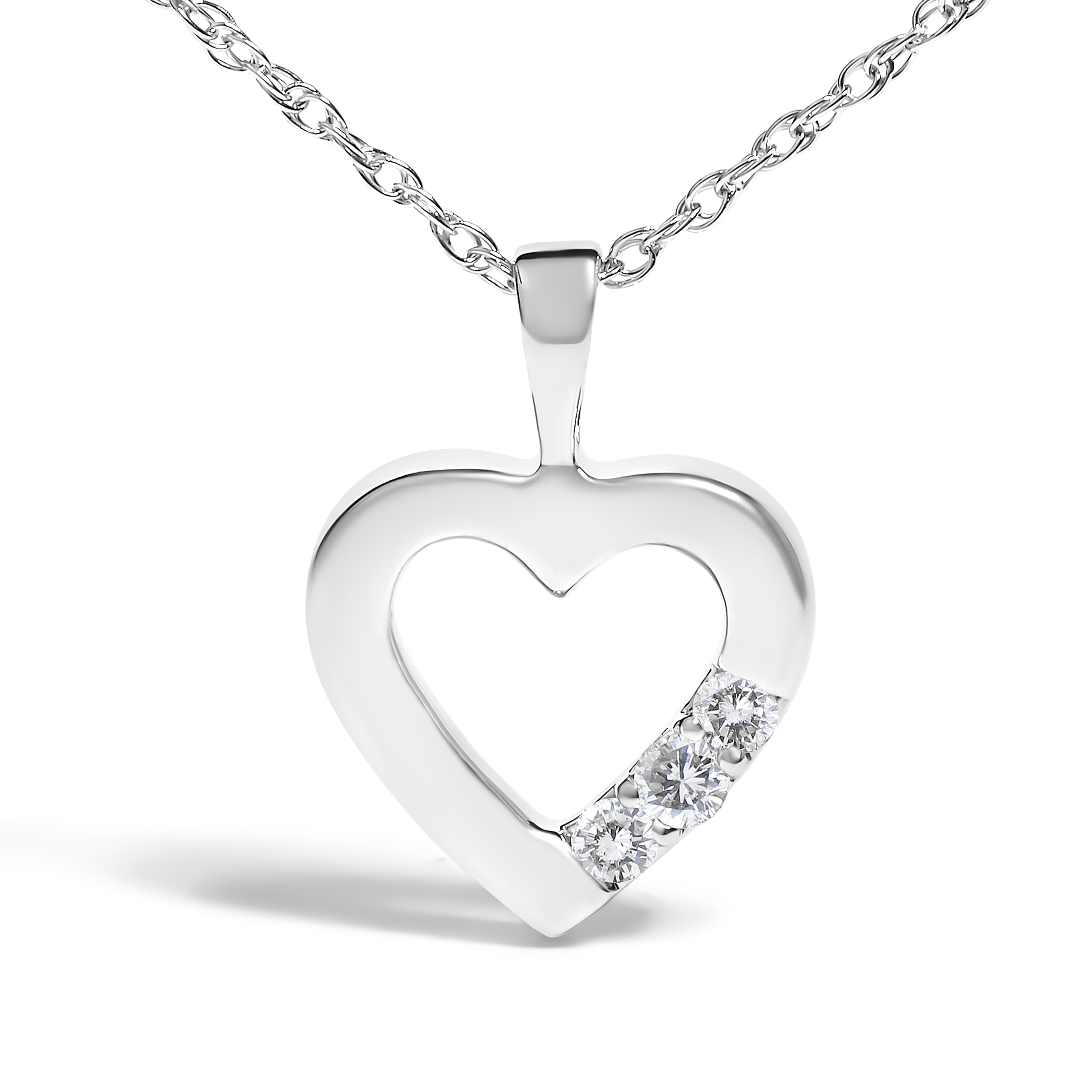 .925 Sterling Silver Lab Grown Diamond 1/4 Carat Total Weight Three Stone Heart Pendant Necklace - 18" Inches