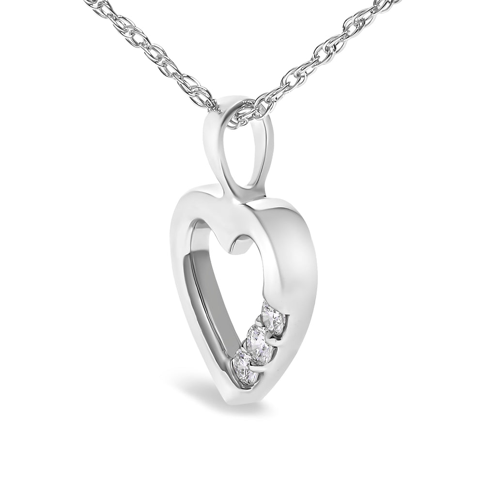 .925 Sterling Silver Lab Grown Diamond 1/4 Carat Total Weight Three Stone Heart Pendant Necklace - 18" Inches