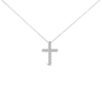 14K White Gold 1/2 Carat Total Weight Lab Grown Diamond 11 Stone Cross Pendant Necklace