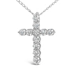 14K White Gold 1/2 Carat Total Weight Lab Grown Diamond 11 Stone Cross Pendant Necklace