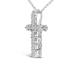 14K White Gold 1/2 Carat Total Weight Lab Grown Diamond 11 Stone Cross Pendant Necklace