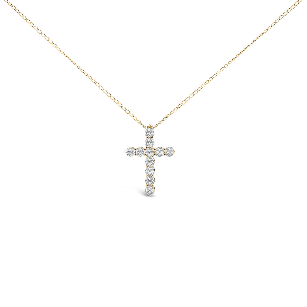 14K White Gold 1/2 Carat Total Weight Lab Grown Diamond 11 Stone Cross Pendant Necklace