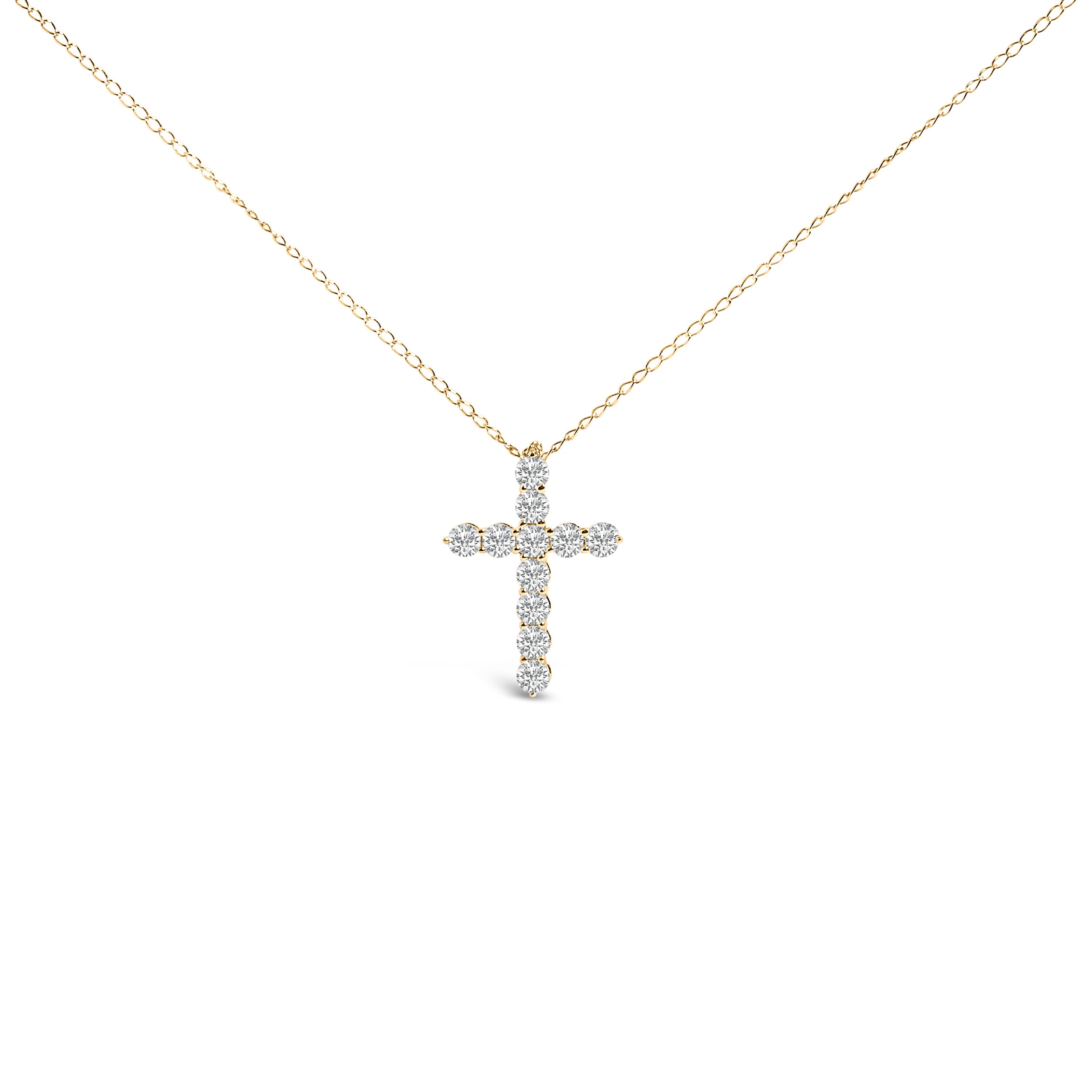 14K White Gold 1/2 Carat Total Weight Lab Grown Diamond 11 Stone Cross Pendant Necklace