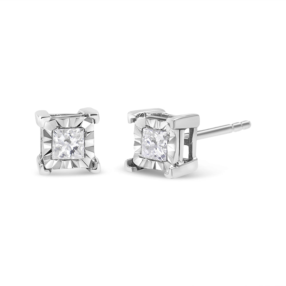 .925 Sterling Silver 1/2 Carat Total Weight Miracle Set Princess-cut Diamond Solitaire Stud Earrings (H-I Color, SI2-I1 Clarity)