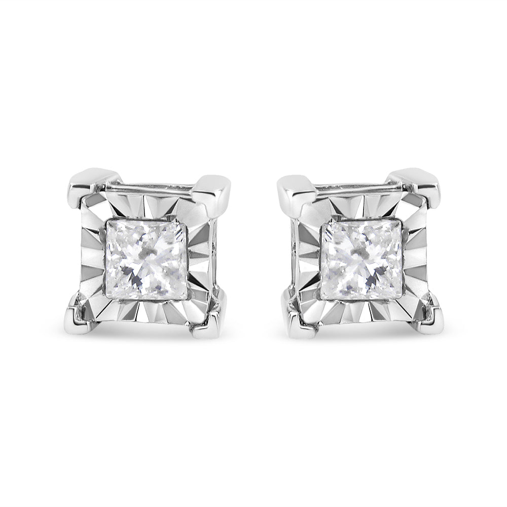 .925 Sterling Silver 1/2 Carat Total Weight Miracle Set Princess-cut Diamond Solitaire Stud Earrings (H-I Color, SI2-I1 Clarity)