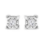 .925 Sterling Silver 1/2 Cttw Miracle Set Princess-cut Diamond Solitaire Stud Earrings (I-J Color, SI1-SI2 Clarity)