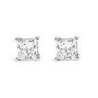 14K White Gold 3/8 Carat Total Weight Lab Grown Princess-Cut Diamond 4-Prong Solitaire Stud Earrings (VS1-VS2 Clarity, F-G Color)