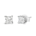 14K White Gold 3/8 Carat Total Weight Lab Grown Princess-Cut Diamond 4-Prong Solitaire Stud Earrings (VS1-VS2 Clarity, F-G Color)