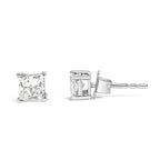 14K White Gold 3/8 Carat Total Weight Lab Grown Princess-Cut Diamond 4-Prong Solitaire Stud Earrings (VS1-VS2 Clarity, F-G Color)