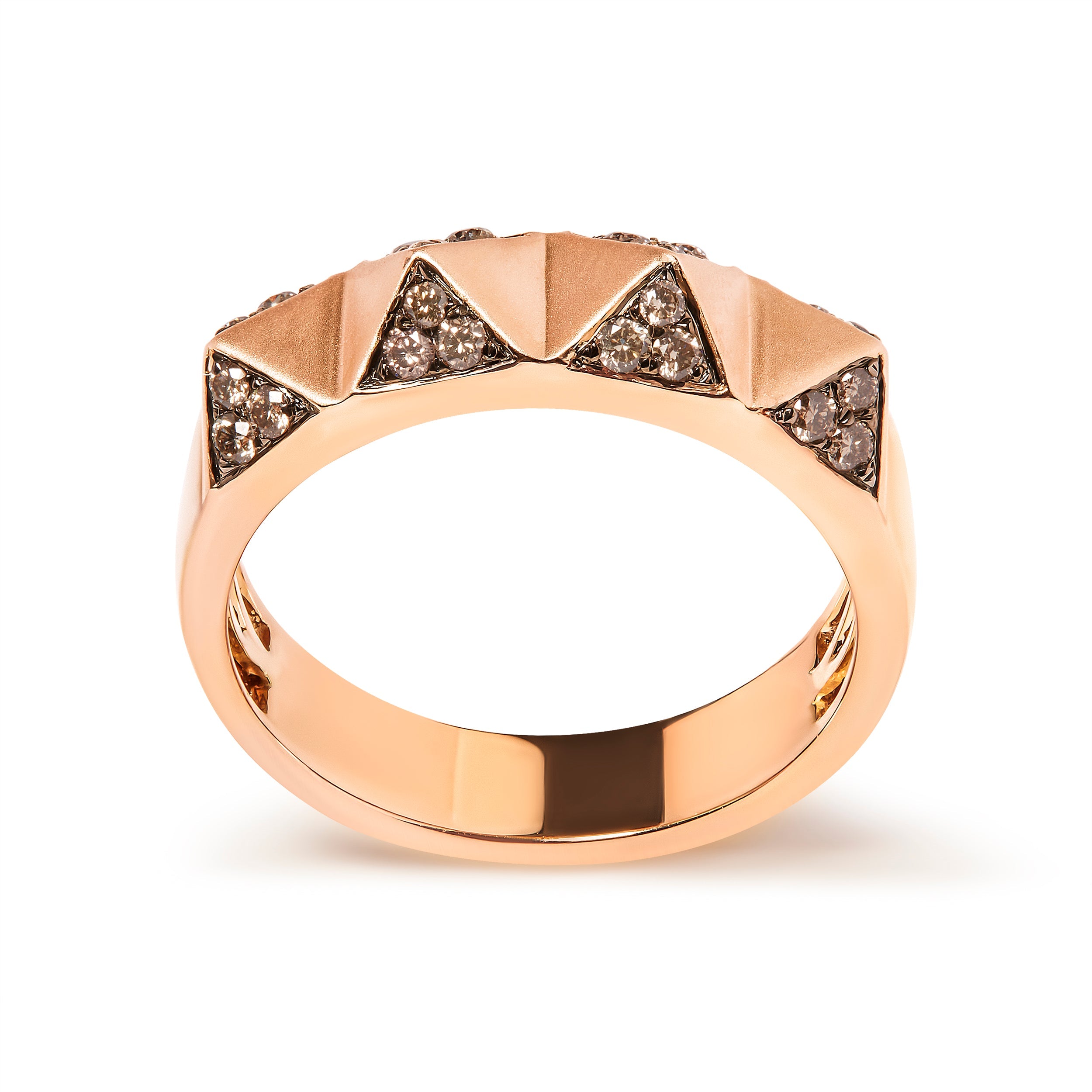 14K Rose Gold 1/4 Carat Total Weight Brown Diamond Pyramid Band Ring (Brown Color, SI1-SI2 Clarity)- Size 7