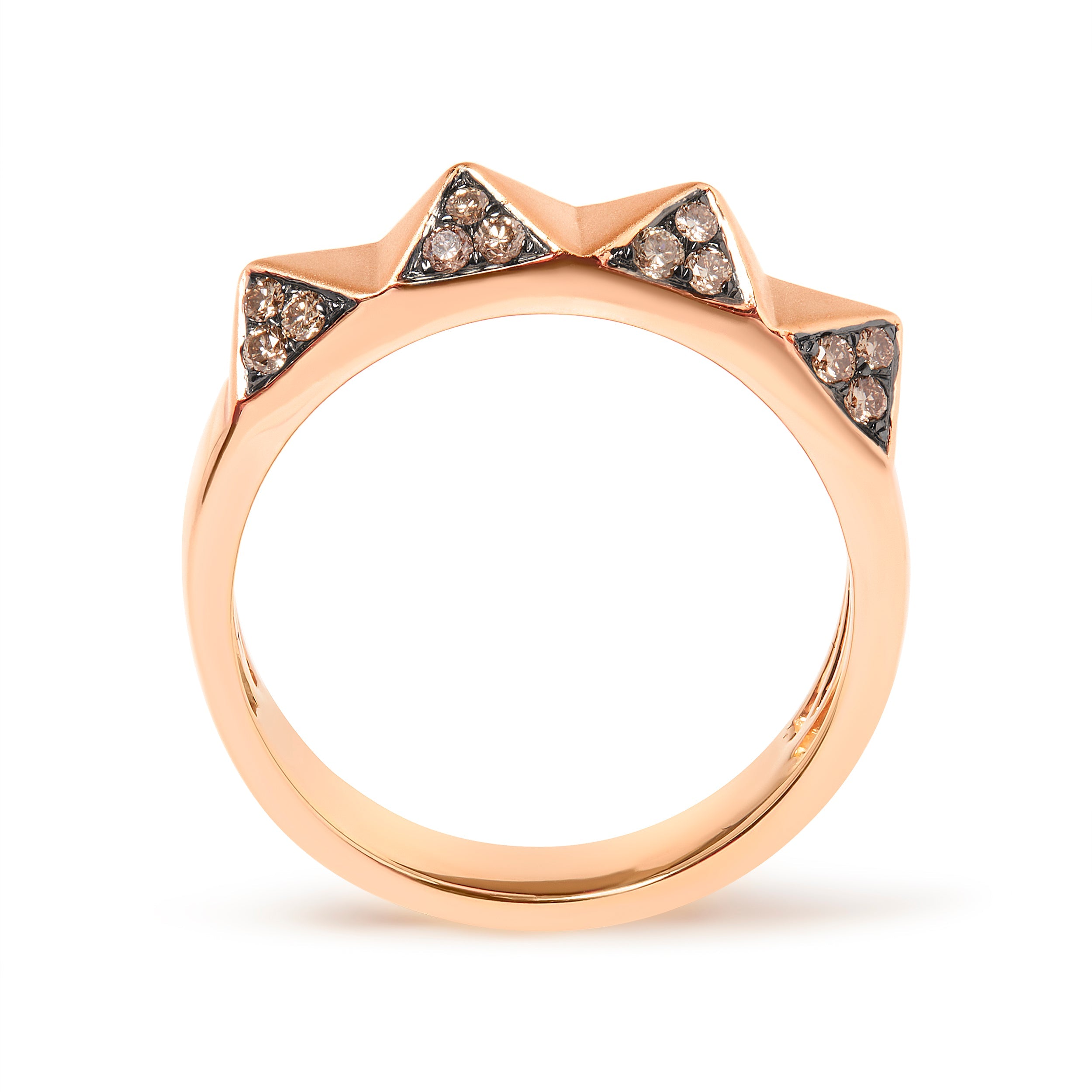 14K Rose Gold 1/4 Carat Total Weight Brown Diamond Pyramid Band Ring (Brown Color, SI1-SI2 Clarity)- Size 7