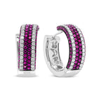 18K White Gold 1 7/8 Carat Total Weight Diamond and 1mm Round Red Ruby Open Swish Hoop Earrings (F-G Color, VS1-VS2 Clarity)