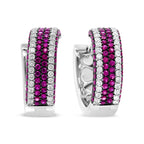 18K White Gold 1 7/8 Carat Total Weight Diamond and 1mm Round Red Ruby Open Swish Hoop Earrings (F-G Color, VS1-VS2 Clarity)