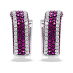 18K White Gold 1 7/8 Carat Total Weight Diamond and 1mm Round Red Ruby Open Swish Hoop Earrings (F-G Color, VS1-VS2 Clarity)