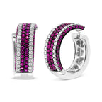 18K White Gold 1 7/8 Carat Total Weight Diamond and 1mm Round Red Ruby Open Swish Hoop Earrings (F-G Color, VS1-VS2 Clarity)