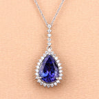 3.05 Carat Genuine Tanzanite and White Diamond 14K White Gold Pendant