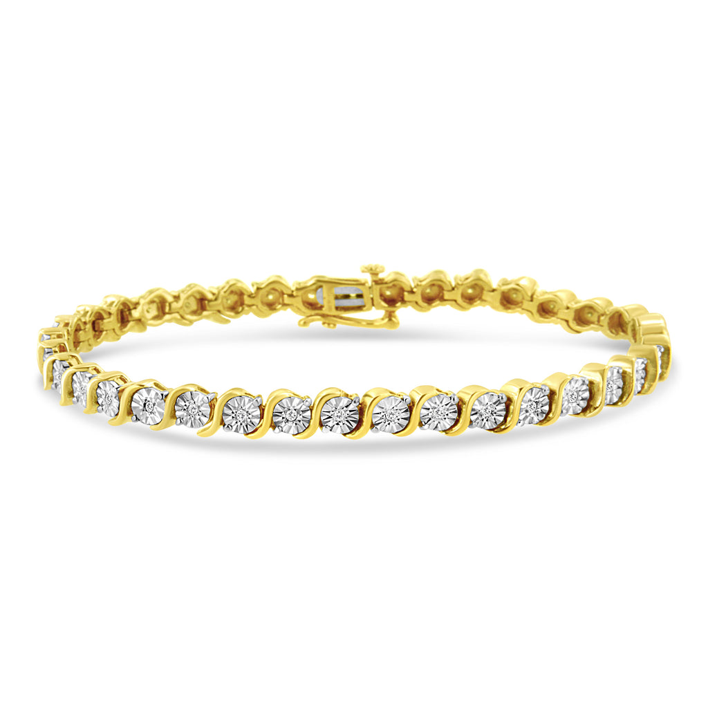14K Rose Gold Plated .925 Sterling Silver 1/4 Carat Total Weight Diamond Round Miracle Plate and "S" Link Tennis Bracelet (I-J Color, I2- I3 Clarity) - 7"