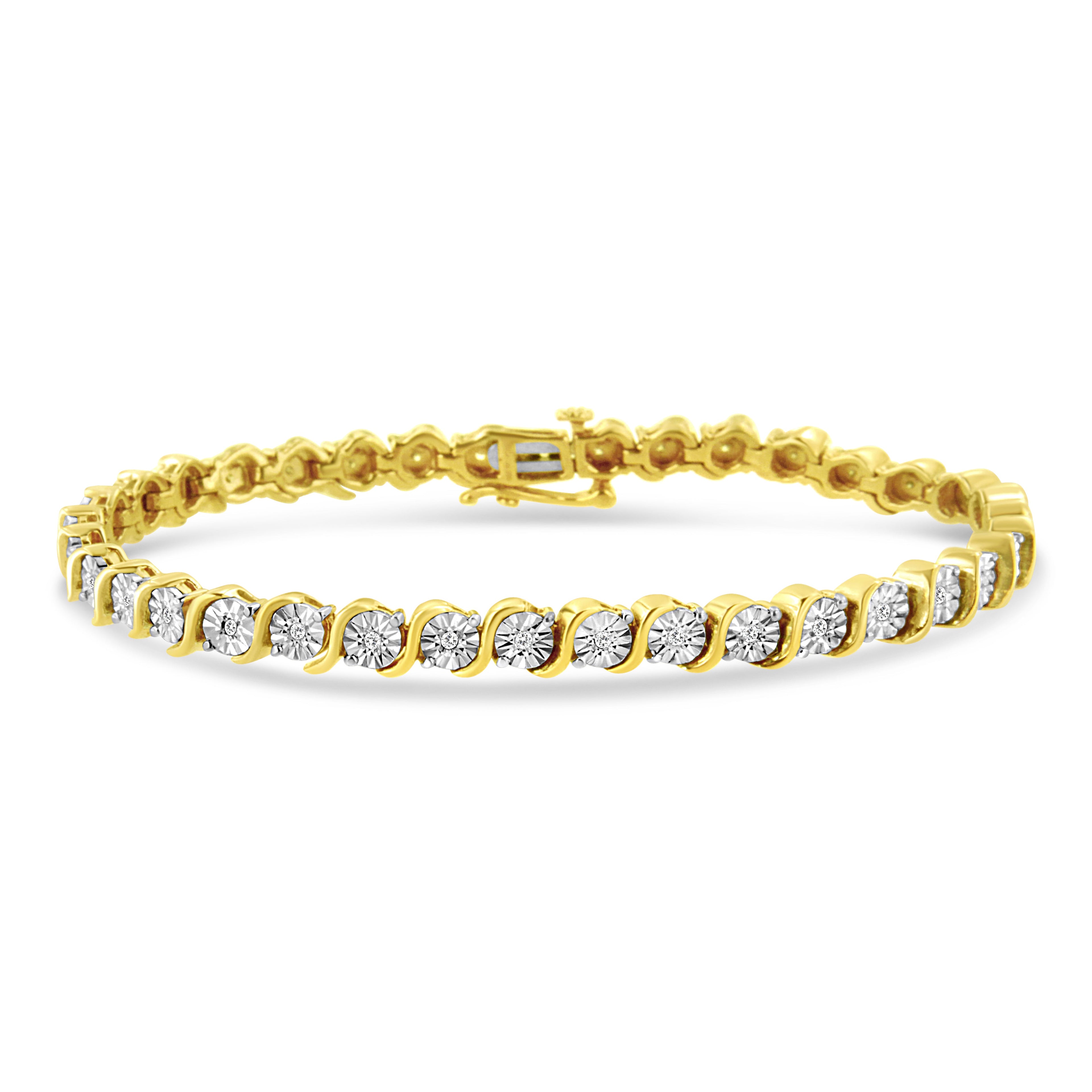 14K Rose Gold Plated .925 Sterling Silver 1/4 Carat Total Weight Diamond Round Miracle Plate and "S" Link Tennis Bracelet (I-J Color, I2- I3 Clarity) - 7"
