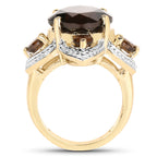 14K Yellow Gold Plated 5.92 Carat Genuine Smoky Quartz .925 Sterling Silver Ring