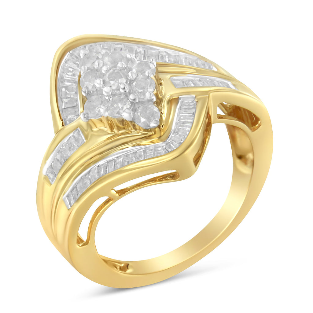 10K Yellow Gold over .925 Sterling Silver Diamond Bypass Cluster Ring (1 Cttw, I-J Color, I2-I3 Clarity) - Size 6