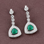 1.39 Carat Genuine Zambian Emerald and White Diamond 14K White Gold Earrings