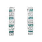 10k White Gold Round and Blue Baguette 1/2 cttw Diamond Hoop Earrings (I-J Color, I2-I3 Clarity)