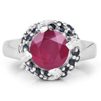 3.70 Carat Glass Filled Ruby and Blue Sapphire .925 Sterling Silver Ring